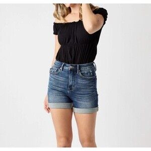 Judy Blue High-Waist Tummy Control Vintage Wash Cuffed Shorts Size L